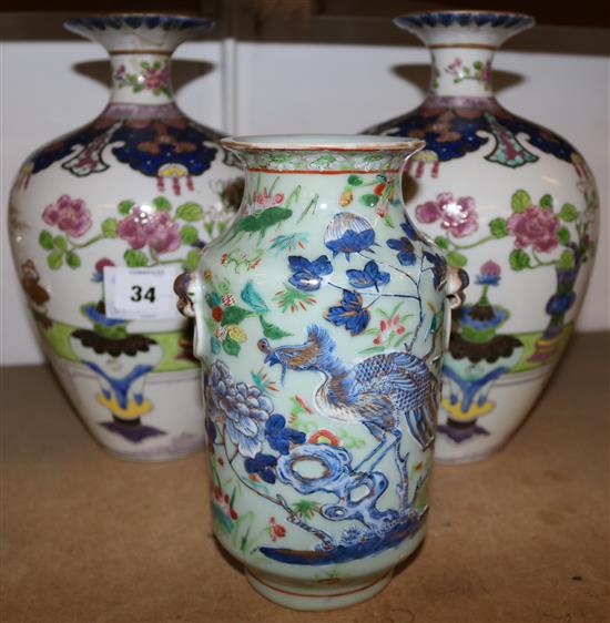 Pair Oriental vases & another(-)